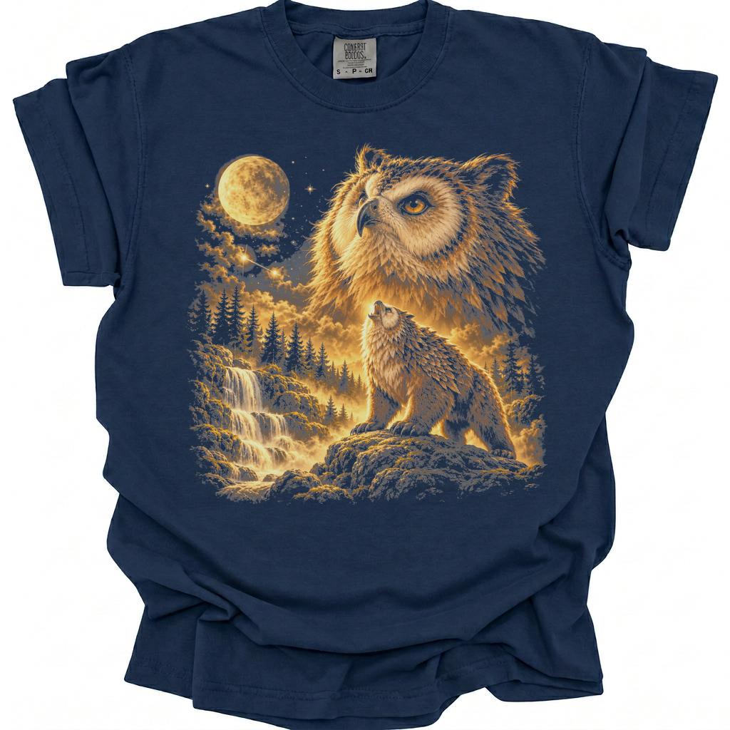 Owl Bear Moonlight T-Shirt - True Navy