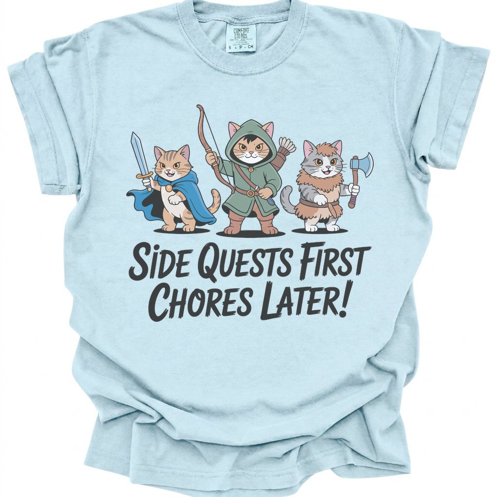 Side Quests First T-Shirt - Chambray