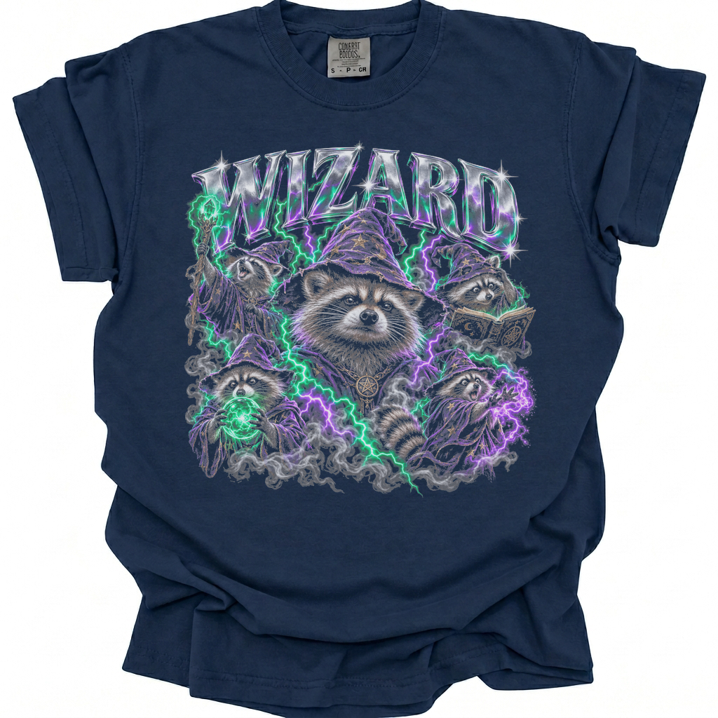Wizard Racoon Fantasy T-Shirt - True Navy