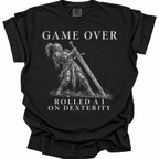 game over rolled a 1 on dexterity d20 gaming meme T-Shirt - Black