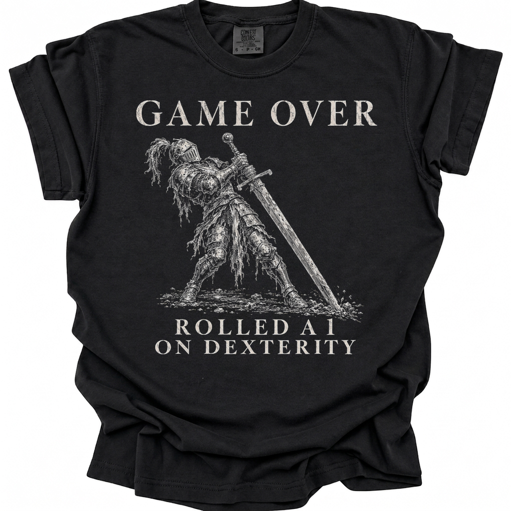 game over rolled a 1 on dexterity d20 gaming meme T-Shirt - Black