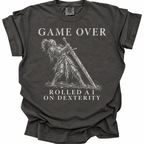 game over rolled a 1 on dexterity d20 gaming meme T-Shirt - Pepper