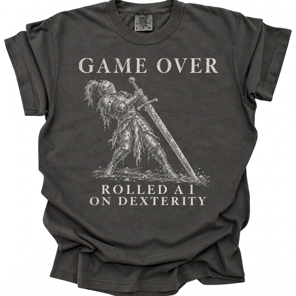 game over rolled a 1 on dexterity d20 gaming meme T-Shirt - Pepper