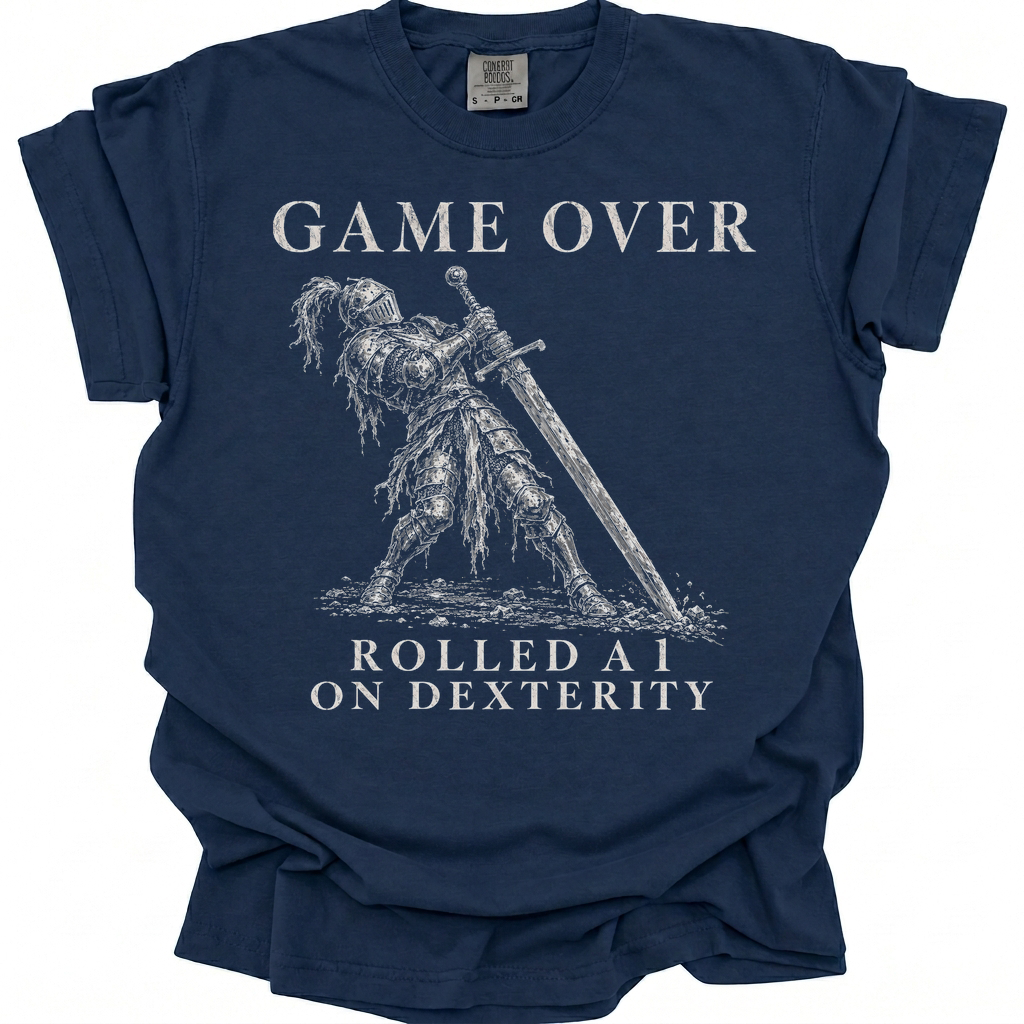 game over rolled a 1 on dexterity d20 gaming meme T-Shirt - True Navy
