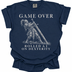 game over rolled a 1 on dexterity d20 gaming meme T-Shirt - True Navy